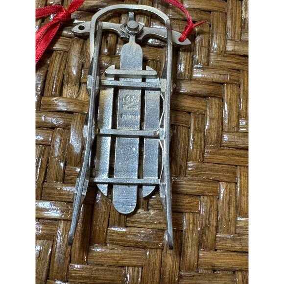 Vintage Lenox Pewter American Flyer Sled Ornament With Red Ribbon Kirk Stieff - Picture 3 of 5